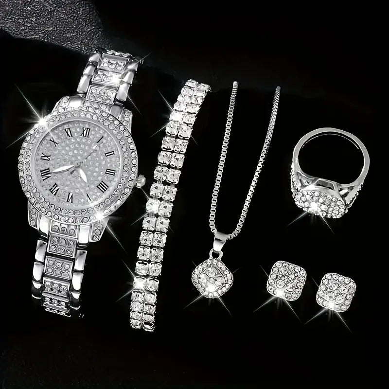 5PCS Women’s Luxury Jewelry & Watch Set - طقم نسائي فاخر 5 قطع