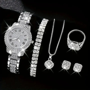 5PCS Women’s Luxury Jewelry & Watch Set - طقم نسائي فاخر 5 قطع