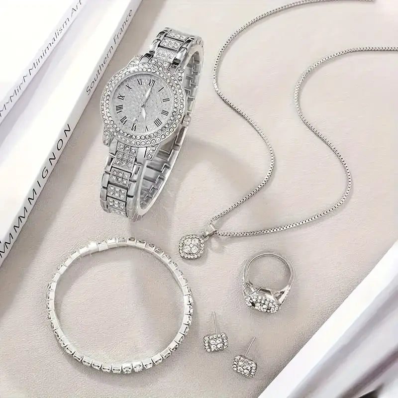 5PCS Women’s Luxury Jewelry & Watch Set - طقم نسائي فاخر 5 قطع